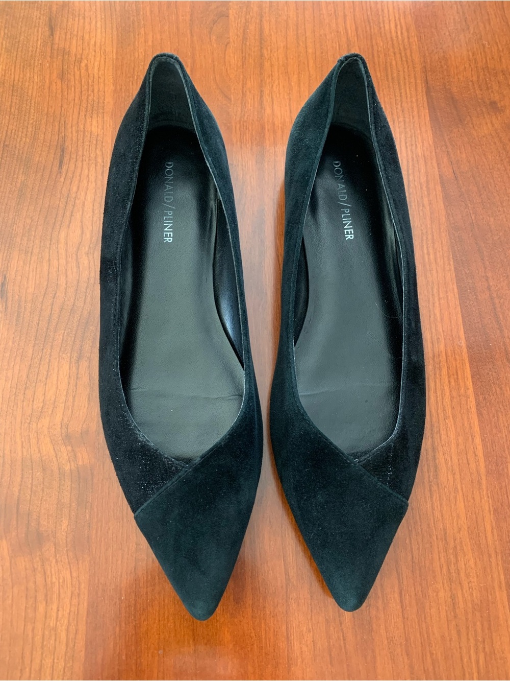 Donald J. Pliner Black Suede Pointed-Toe Ballet Flats
